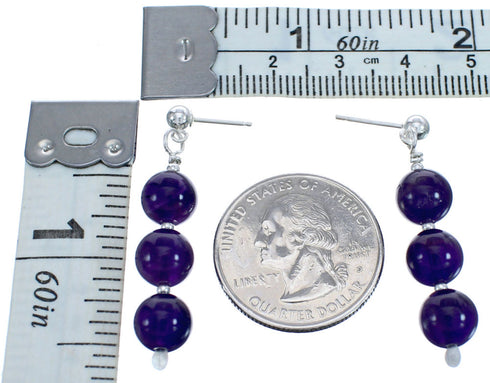 Sterling Silver Amethyst Bead Post Dangle Earrings BX120567